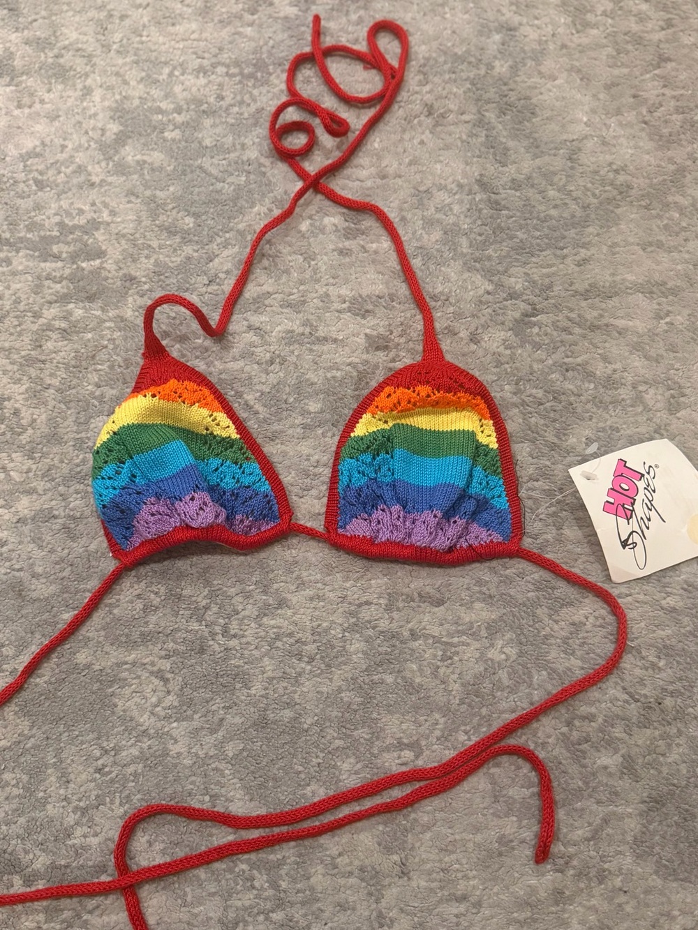 Hot Shapes Vintage Rainbow Crochet Triangle Bikini Top